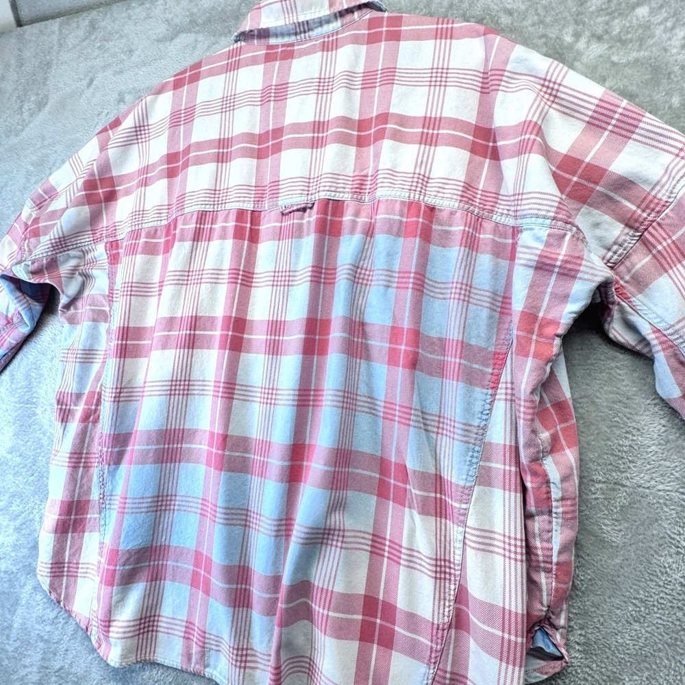 American Eagle Oversized Plaid Shirt Womens XL Pink Blue Cotton Button Down Fall - Picture 15 of 16
